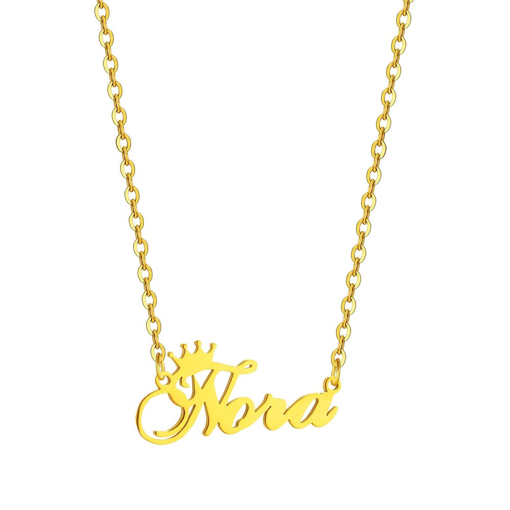 SKQIR Gold Custom Women Name Necklace Personalized, Customized Chains Name Pendants Necklaces Personalized Name Necklace with Crown for Women Girl Gift,Nora Necklace