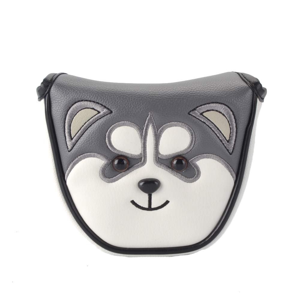 GOOACTION Husky Golf Heel Shafted Mallet Putter Head Cover Magnetic Closure Design Synthetic Leather Animal Golf Clubs Headcover