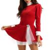 YiZYiF Women's Mock Neck Figure Ice Skating Twirling Holiday Costume Santa Christmas Roller Skating Skirt Red X-Large view 1