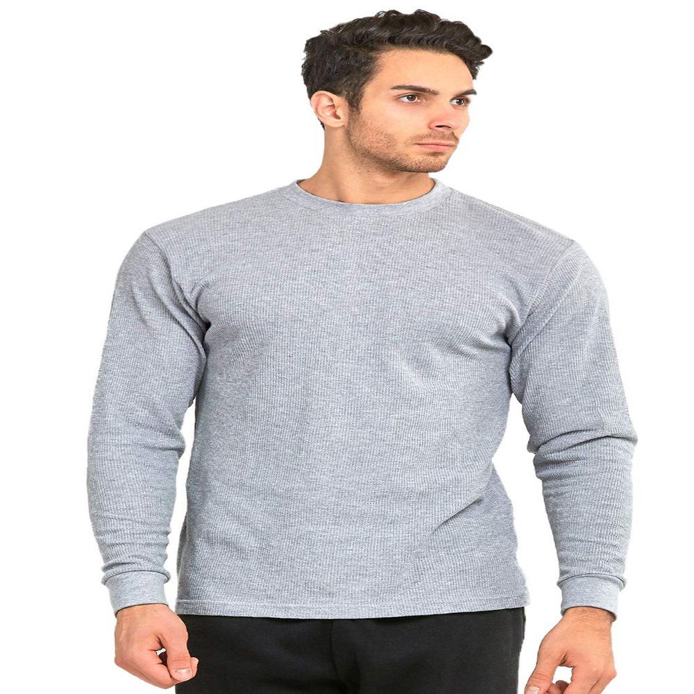 Men's Classic Waffle-Knit Medium Weight Thermal Top (L, Heather Grey)