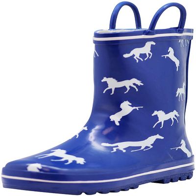 NORTY Rubber Rain Boots for Kids - Waterproof Rubber Boots Boys and Girls Solid & Printed Rainboots for Toddlers and Kids - Horse