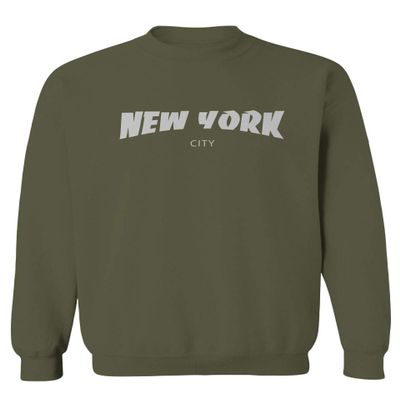 0229. Cool Skateboarding New York City Fonts Letters Graphic Men's Crewneck Sweatshirt (Olive, X-Large)