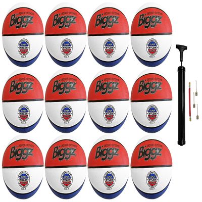 Biggz Official Size 7 Basketballs - Red/White/Blue Bulk Basketballs with Hand Pump - 6,12,50 Pack Options (Official Size (Size 7), 12 Pack)