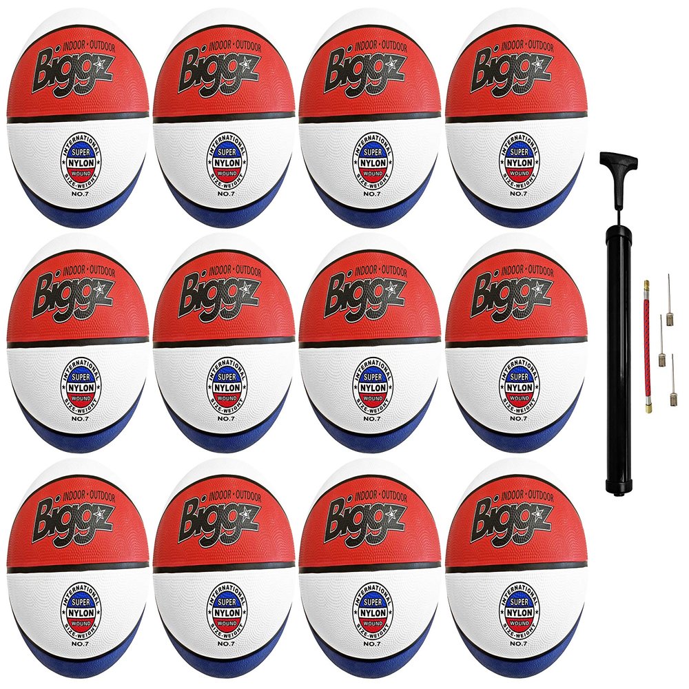 Biggz Official Size 7 Basketballs - Red/White/Blue Bulk Basketballs with Hand Pump - 6,12,50 Pack Options (Official Size (Size 7), 12 Pack)