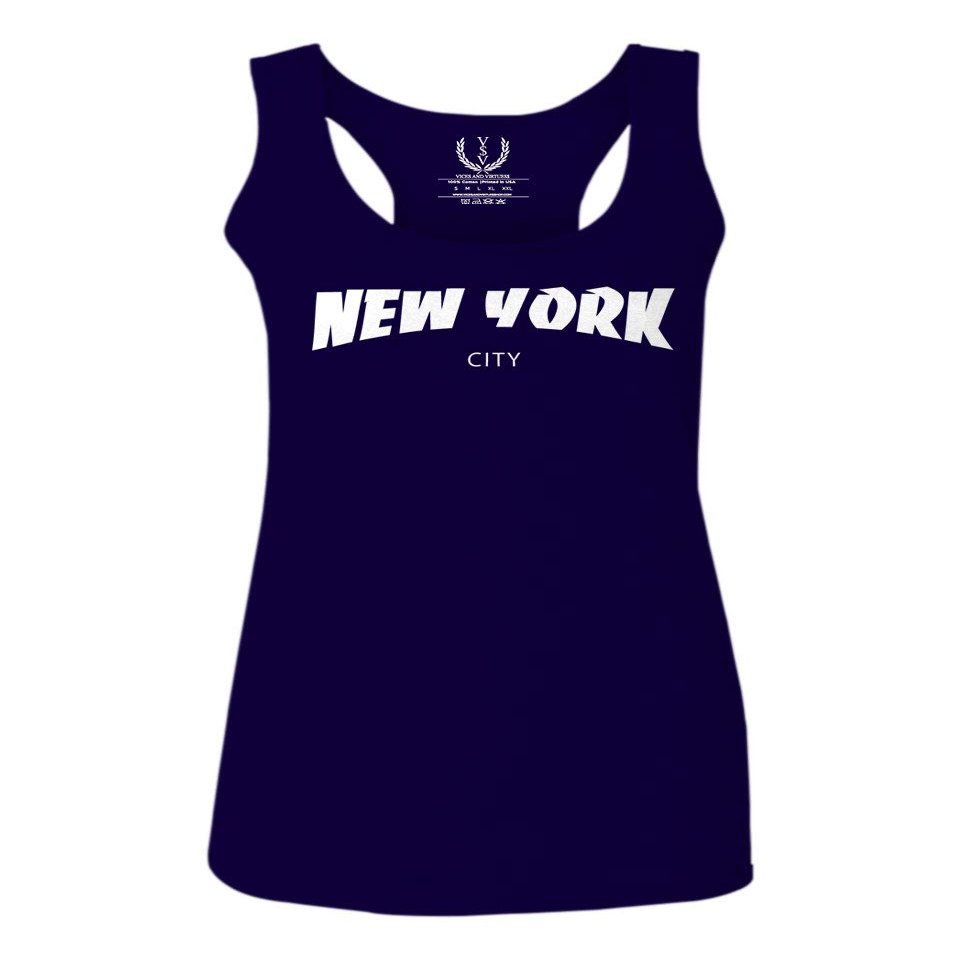 0229. Cool Skateboarding New York City Fonts Letters Graphic Women's Tank Top Racerback (Navy Blue, Small)