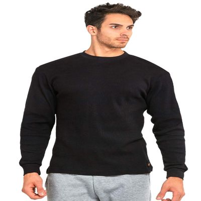 Men's Classic Waffle-Knit Medium Weight Thermal Top (S, Black)