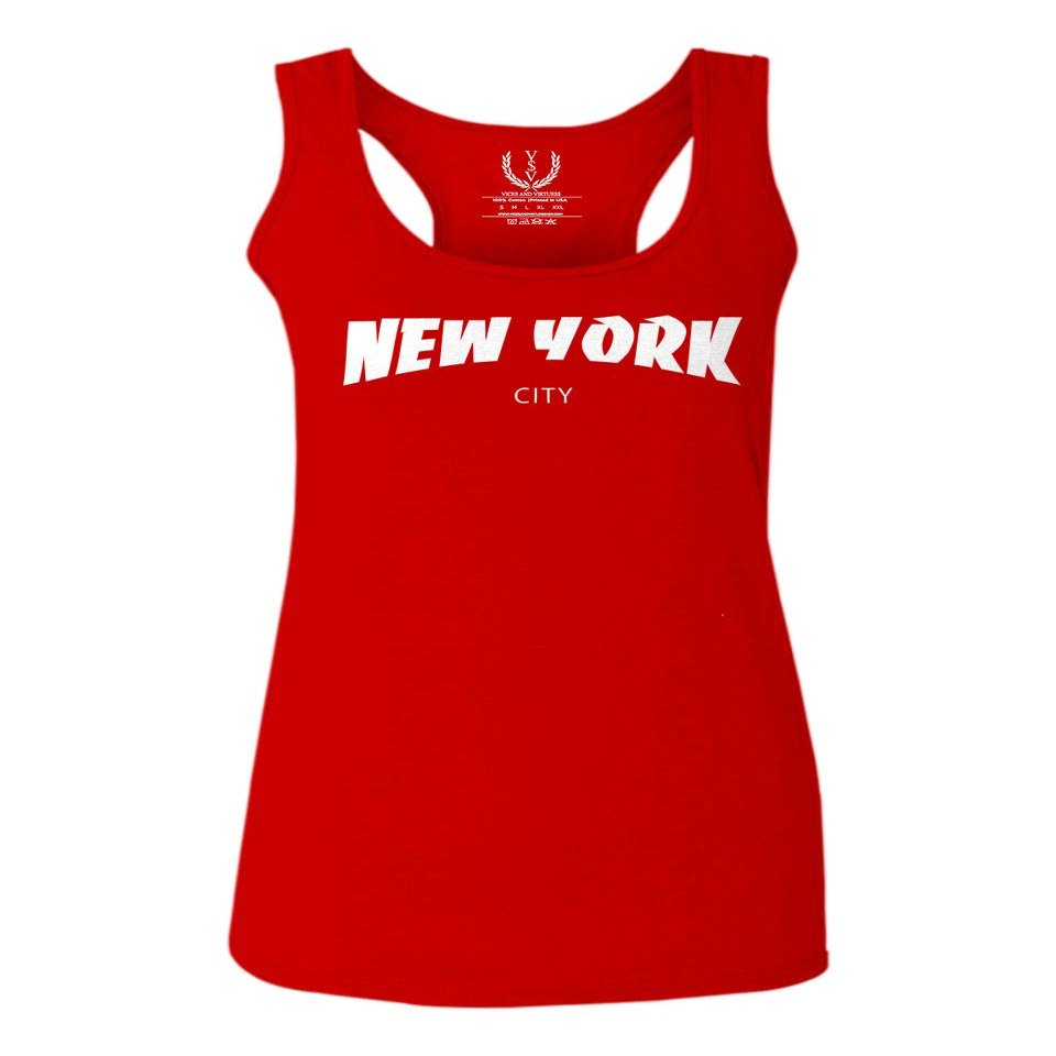 0229. Cool Skateboarding New York City Fonts Letters Graphic Women's Tank Top Racerback (Red, X Small)