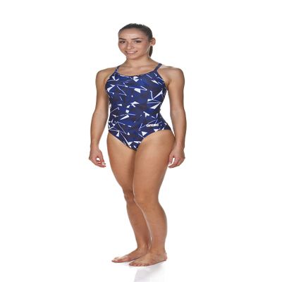 ARENA Women's Shattered Glass Light Drop Back MaxLife One Piece Swimsuit, Navy, 20