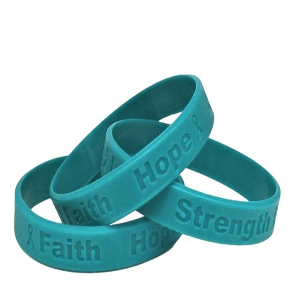 25 Cervical Cancer Teal Silicone Awareness Bracelets - Medical Grade Silicone - Latex and Toxin Free - (25 Bracelets)
