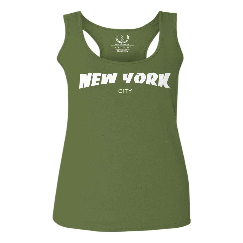 0229. Cool Skateboarding New York City Fonts Letters Graphic Women's Tank Top Racerback (Olive, Small)