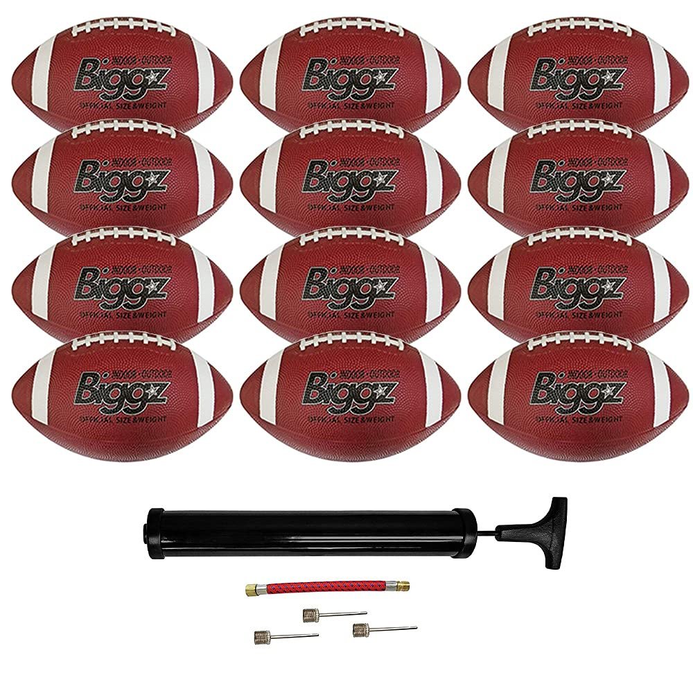 Biggz (Pack of 12) Premium Rubber Official Size Footballs with Pump