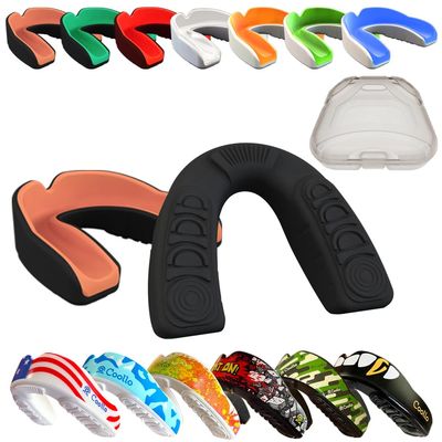 COOLLO SPORTS Boil and Bite Mouth Guard (Youth & Adult) DA Custom Fit Sport Mouthpiece for Football, Hockey, Rugby, Lacrosse, Boxing, MMA (Free Case Included!) (Pumpkin Orang & Black, Ages 10 & Below)