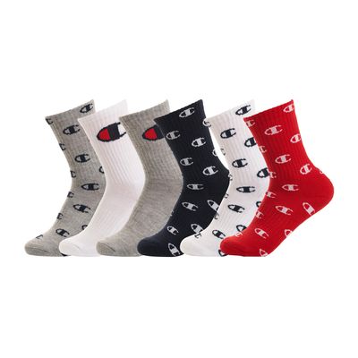 Champion unisex child Champion Kid's 6 Pack "C" All Over Crew Socks, 30, 4 5 US