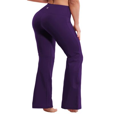 BUBBLELIME 29"/31"/33"/35"/37" 4 Styles Women's High Waist Bootcut Yoga Pants - Basic Nylon_EGGPLANTPURPLE XXL-31 Inseam