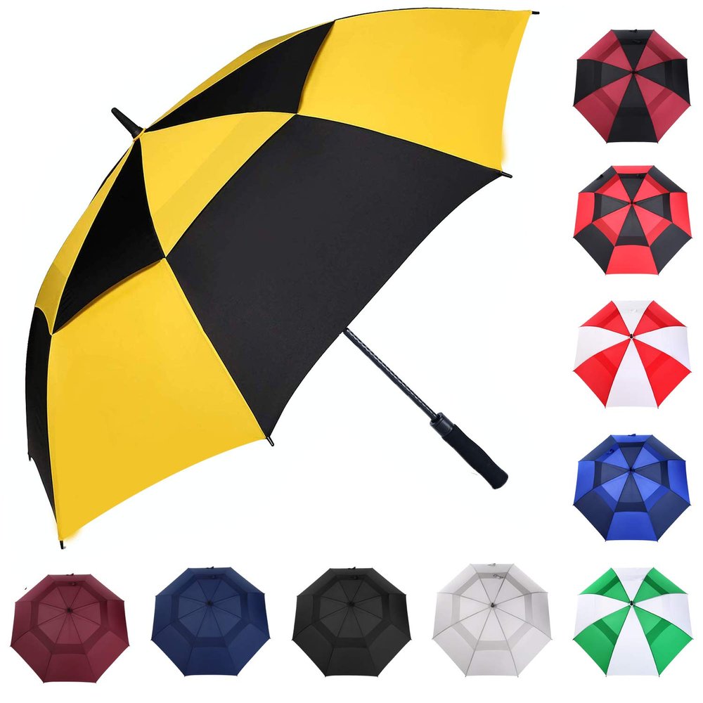 MRTLLOA Automatic Open Golf Umbrella, Extra-Large Oversized Double Canopy Vented Windproof Waterproof Stick Rain Golf Umbrellas for Men and Women (Yellow/Black, 62 inch)