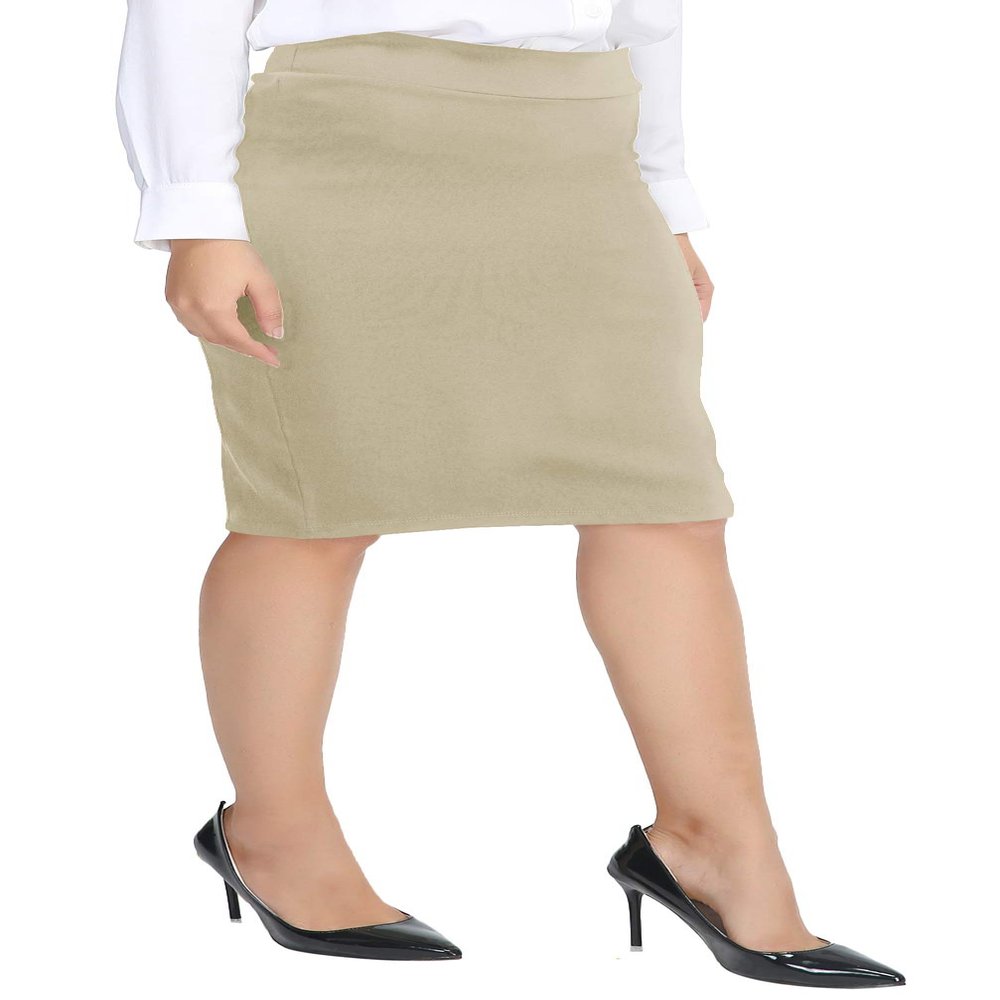 Urban CoCo Women's Elastic Waist Stretch Bodycon Midi Pencil Skirt (as1, Alpha, x_l, Regular, Regular, Camel)