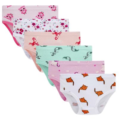 Cadidi Dinos Girls' Cotton Brief Underwear, Assorted Panties (Pack of 6) Blue Black Pink Red White Size 5 6
