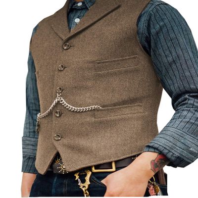 Duereyoo Men's Tweed Vest Vintage V Neck Wool Blend Herringbone for Wedding Groomsmen Suit Vest for Men