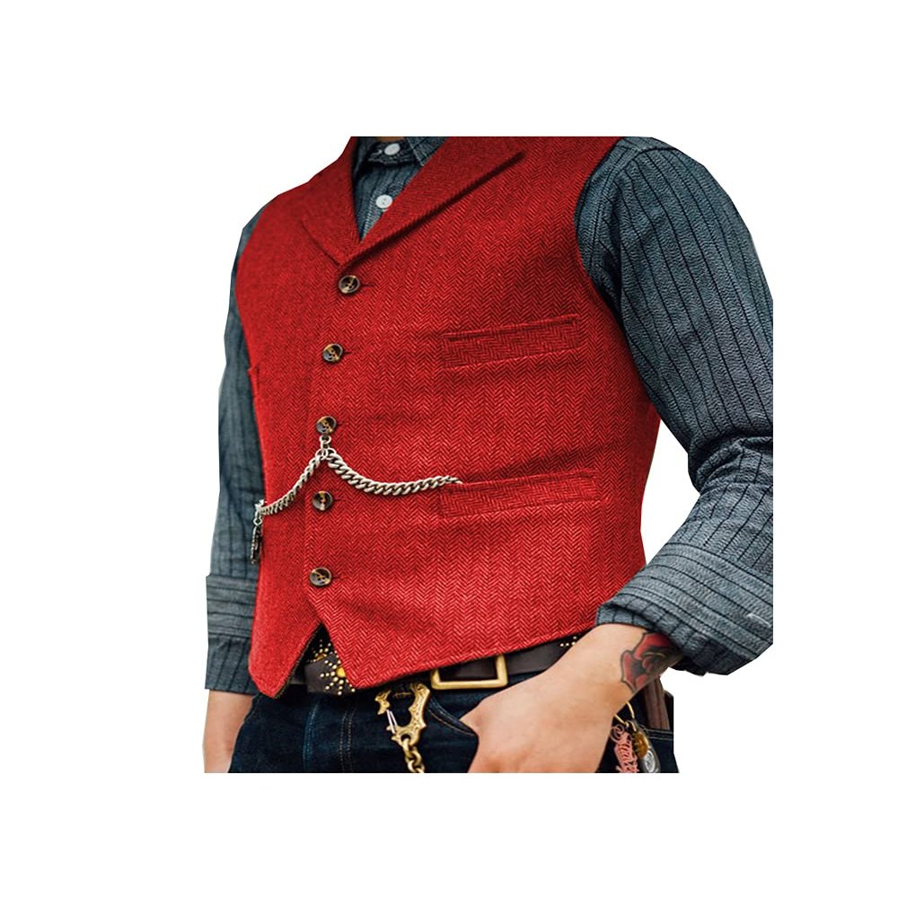 Duereyoo Men's Tweed Vest Vintage V Neck Wool Blend Herringbone for Wedding Groomsmen Suit Vest for Men
