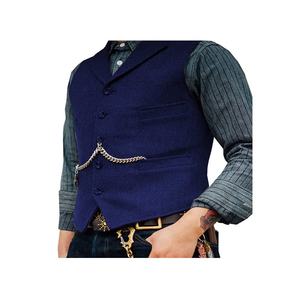 Duereyoo Men's Tweed Vest Vintage V Neck Wool Blend Herringbone for Wedding Groomsmen Suit Vest for Men