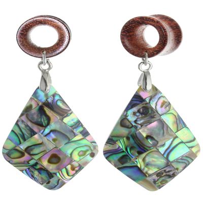 11/16 inch 18mm Natural Rhombus Shells Wood Dangle Ear Gauges Flesh Tunnels Plugs Stretching Kit Expander Statement Earrings for Women