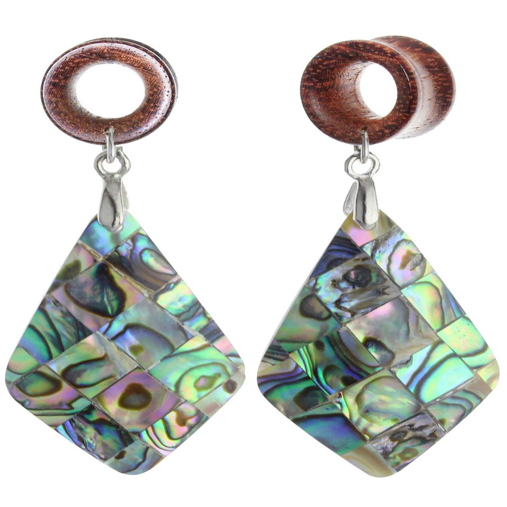 11/16 inch 18mm Natural Rhombus Shells Wood Dangle Ear Gauges Flesh Tunnels Plugs Stretching Kit Expander Statement Earrings for Women