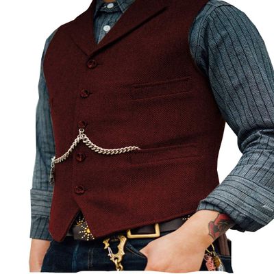 Duereyoo Men's Tweed Vest Vintage V Neck Wool Blend Herringbone for Wedding Groomsmen Suit Vest for Men