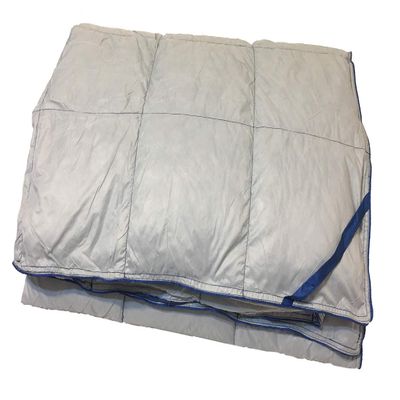 Orion Outpost Trading Company Camping Blanket Maroon Bells Water Resistant Glamping, Travel, Hotel Blanket, 600 Fill Power Duck Down, 54" x 80" (Light Gray - Blue Stitching)