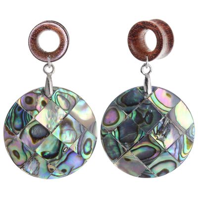 00G 10mm Natural Round Shells Wood Dangle Ear Gauges Flesh Tunnels Plugs Stretching Kit Expander Statement Earrings for Women