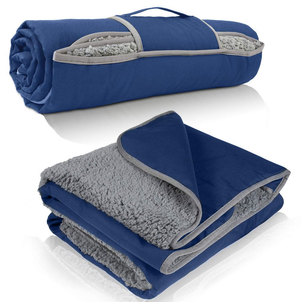 Tirrinia Waterproof Outdoor Blanket with Sherpa Lining, Windproof Triple Layers Warm Comfy Foldable for Camping Stadium, Sports, Picnic, Grass, Concert, Pet, Travel, Emergency Car Blanket 59''X 80''