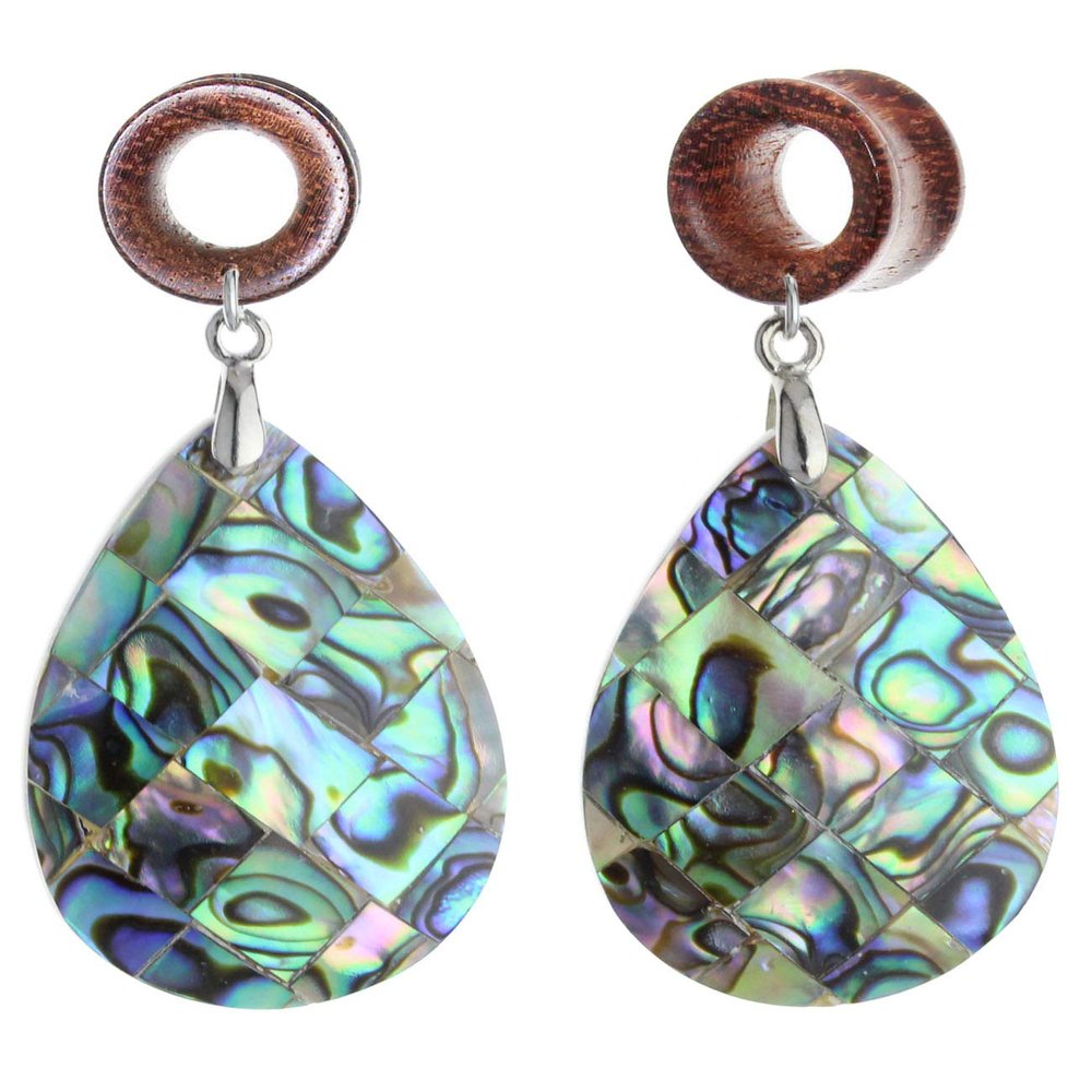 00G 10mm Natural Teardrop Shells Wood Dangle Ear Gauges Flesh Tunnels Plugs Stretching Kit Expander Statement Earrings for Women