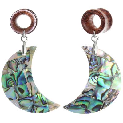 11/16 inch 18mm Natural Moon-shaped Shells Wood Dangle Ear Gauges Flesh Tunnels Plugs Stretching Kit Expander Statement Earrings for Women