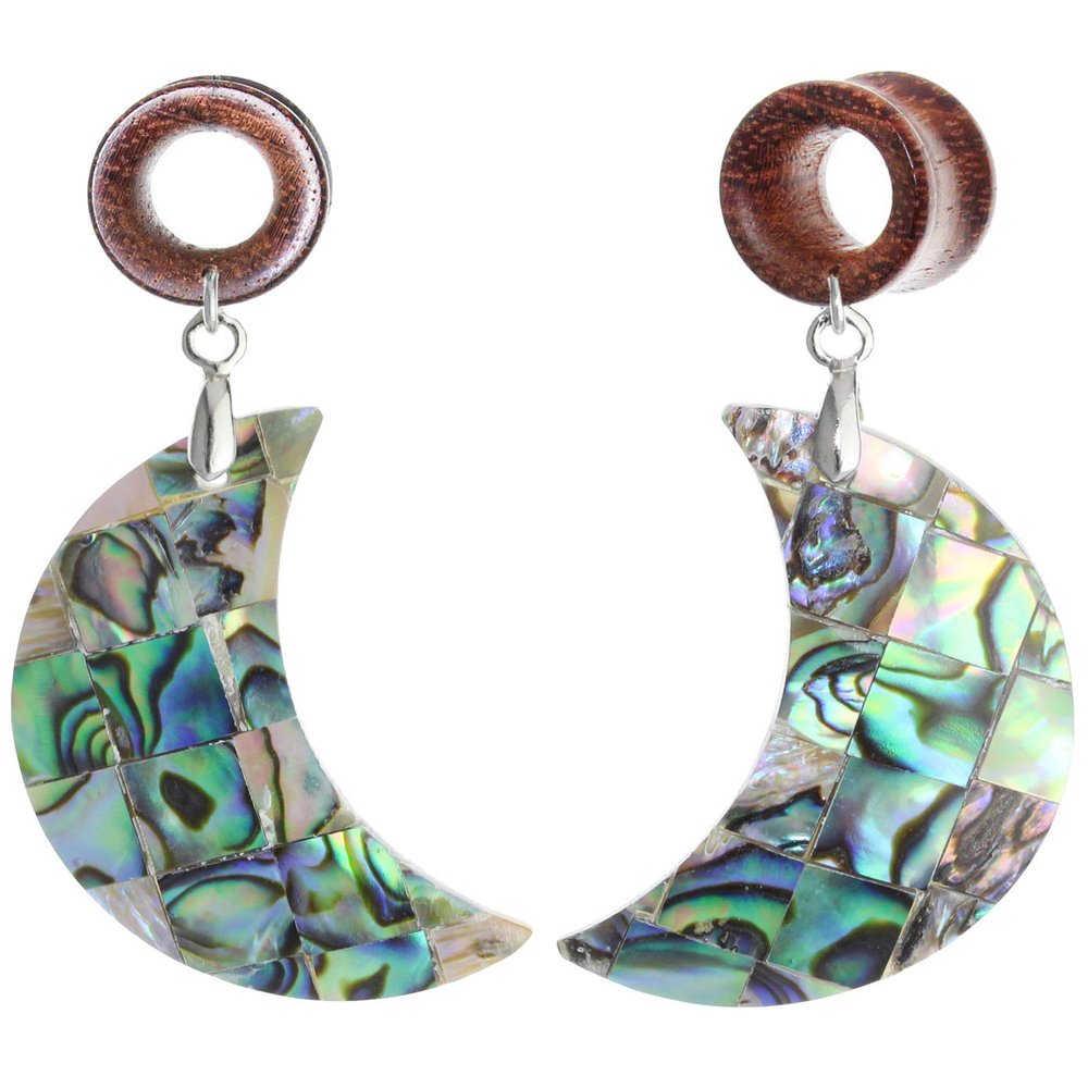 11/16 inch 18mm Natural Moon-shaped Shells Wood Dangle Ear Gauges Flesh Tunnels Plugs Stretching Kit Expander Statement Earrings for Women