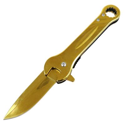DEFENDER XTREME 7.5" Wrench Tool Tactical Spring Assisted Folding Knife Gold
