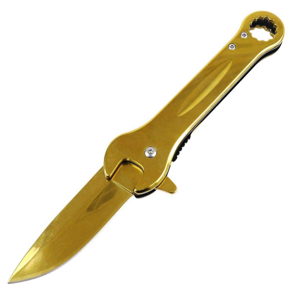 DEFENDER XTREME 7.5" Wrench Tool Tactical Spring Assisted Folding Knife Gold