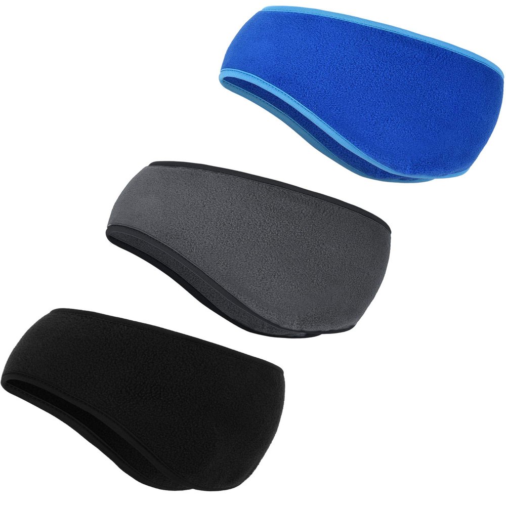 BBTO 3 Pcs Fleece Ear Warmers Muffs for Men Women Headband Ear Muffs Winter Covers for Cold Weather Running Cycling Ski(Black, Gray, Blue)