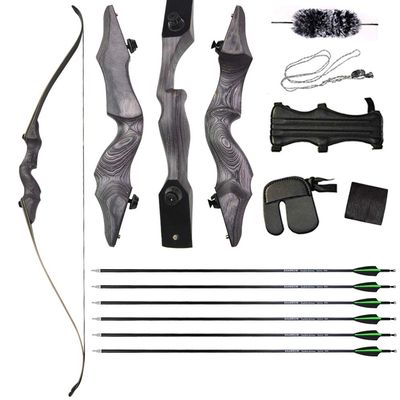ZSHJGJR 60 Inch Takedown Recurve Bow and Carbon Arrow Set Archery Traditional Hunting Bow Longbow Right Hand 30-60lbs for Targeting Shooting Practice (Black Bow Set, 30lbs)