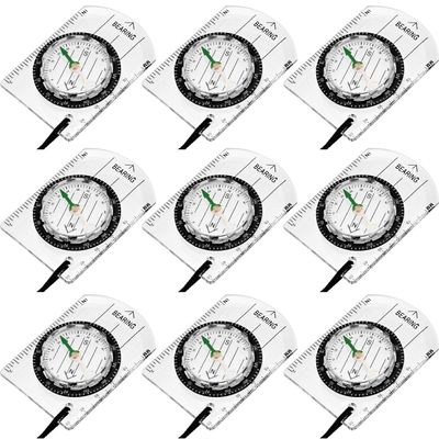 BBTO 9 Pieces Orienteering Compass Hiking Backpacking Camping Compass Map Reading Outdoor Waterproof Tool for Scout Kids Women