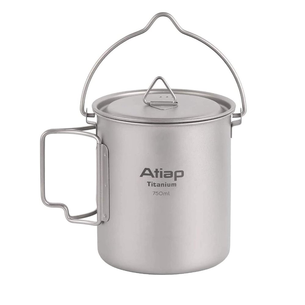 ATiAP Titanium Cup 750ml Backpacking Mug Camping Coffee Cup Camp Mug with Lid Foldable Handle Portable Lightweight