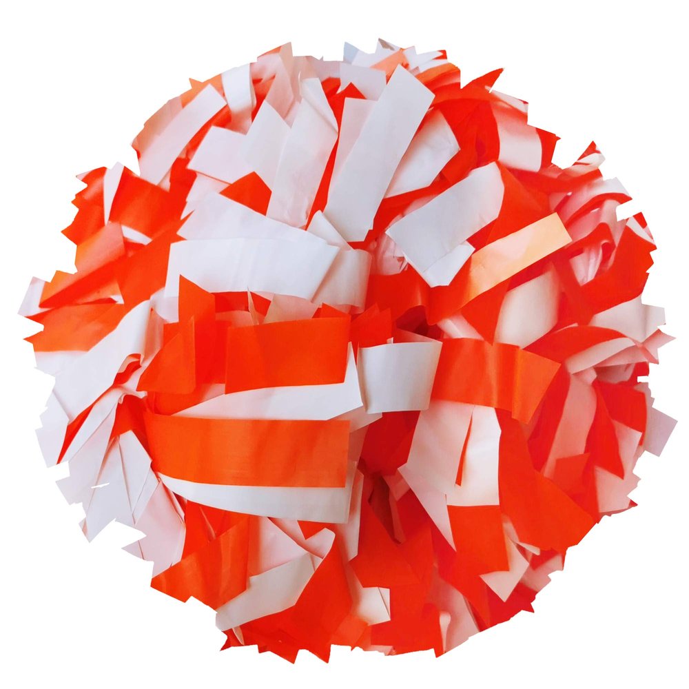 Danzcue 2 Pack 6 Inches Plastic Cheerleading Pom Pom with Baton Handle (Orange-White, One Size)