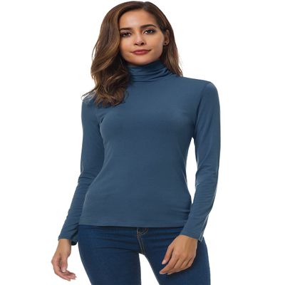 Blue Turtleneck Tops Long Sleeve Lightweight Slim Active Shirt Beja Blue Medium