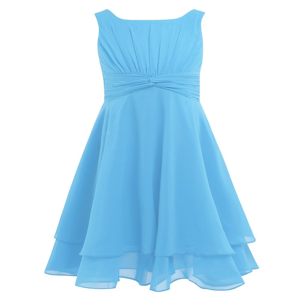 Aislor Kids Girls Pleated Knot Waist Chiffon Flower Girl Dress Princess Birthday Party Wedding Bridesmaid Dresses Sky Blue 12 Years
