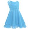 Aislor Kids Girls Pleated Knot Waist Chiffon Flower Girl Dress Princess Birthday Party Wedding Bridesmaid Dresses Sky Blue 12 Years view 2