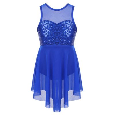 Aislor Kids Big Girls Lyrical Dance Dresses Illusion Sweetheart Sequins Ballet Dancing Performance Costumes Blue 5-6X