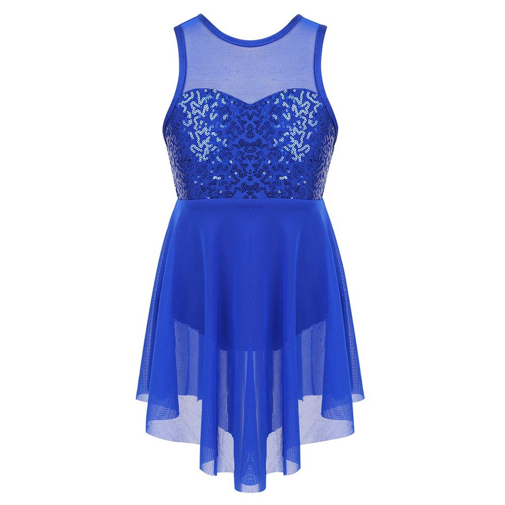 Aislor Kids Big Girls Lyrical Dance Dresses Illusion Sweetheart Sequins Ballet Dancing Performance Costumes Blue 5-6X