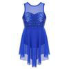 Aislor Kids Big Girls Lyrical Dance Dresses Illusion Sweetheart Sequins Ballet Dancing Performance Costumes Blue 5-6X view 1