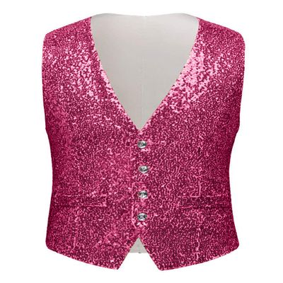 Wemaliyzd Mens Stylish Shiny Sequin Dress Party Vest Performance Tux Waistcoat FZ062-WT (Fuchsia,L)