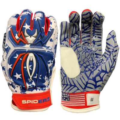 Spiderz Adult Hybrid Batting Gloves Pair-S -USA Flag