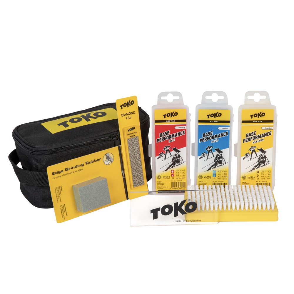 TOKO Basic Tune & Wax Kit for Skis and Snowboards - 3 Multi-Temp Wax Packs (120g), Nylon Brush, 3mm Scraper, Fine Diamond File, Edge Rubber