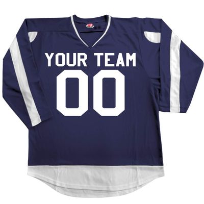 Power Play 2 Color Custom Hockey Jersey Navy Blue and White Adult 2X-Large